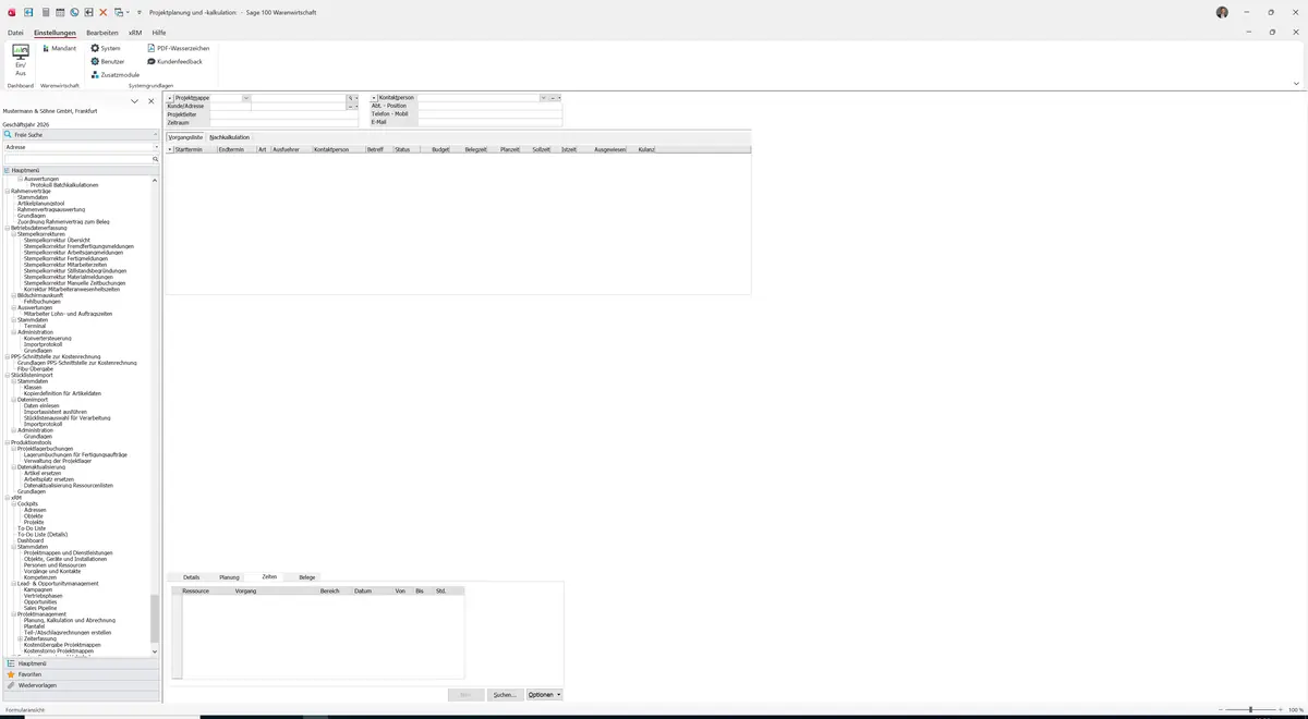 Sage 100 9.0.5.11 Projektplanung und -kalkulation: Register Zeiten