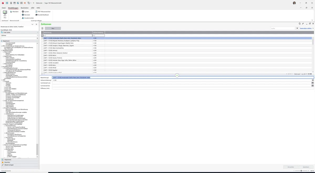 Sage 100 9.0.5.11 Zeitzonen: Register Grundlagen