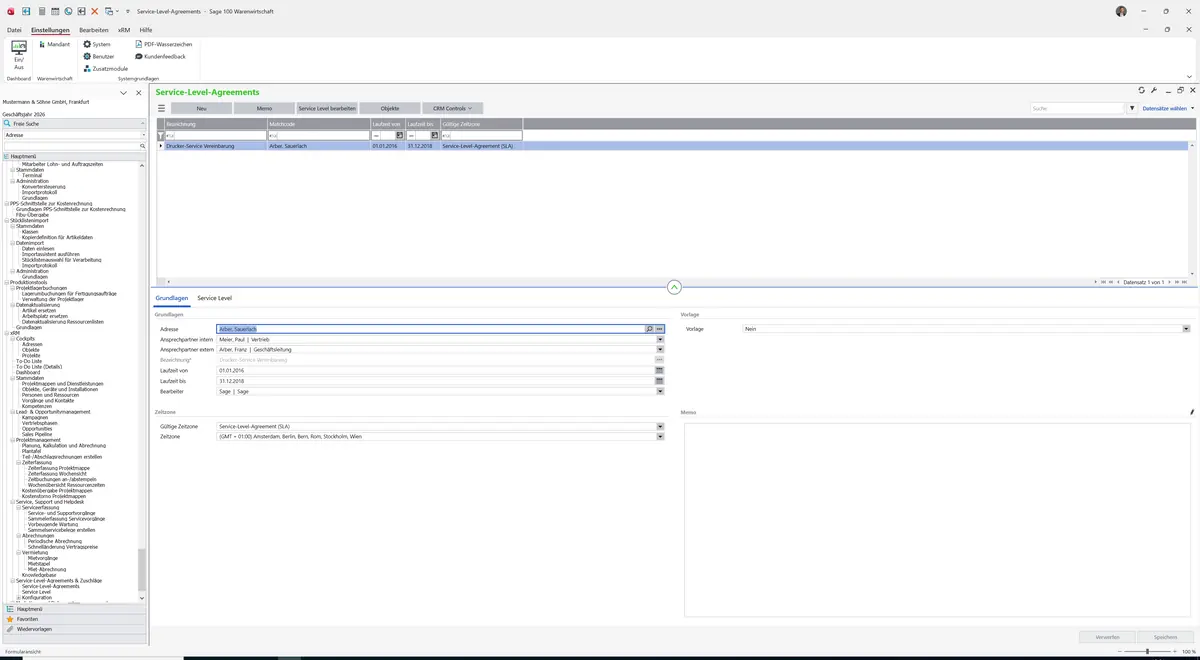 Sage 100 9.0.5.11 Service-Level-Agreements: Register Grundlagen