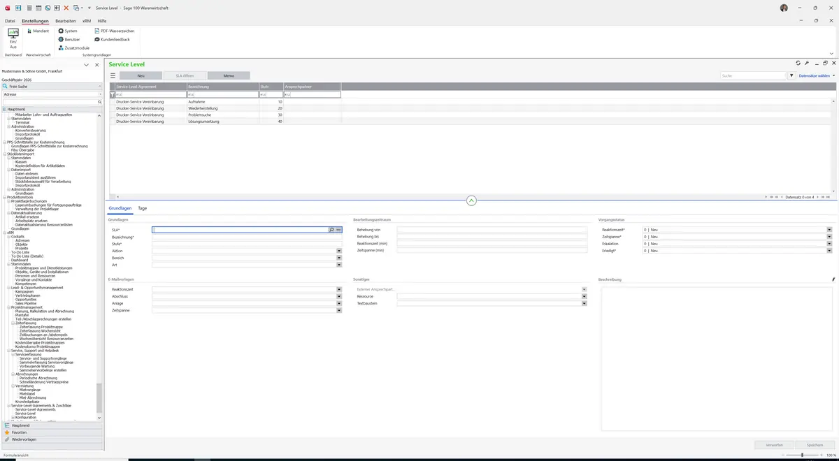 Sage 100 9.0.5.11 Service Level: Maske Service Level