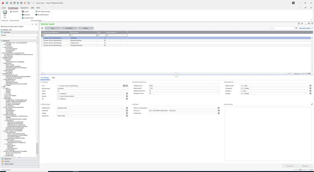 Sage 100 9.0.5.11 Service Level: Datensatz geladen