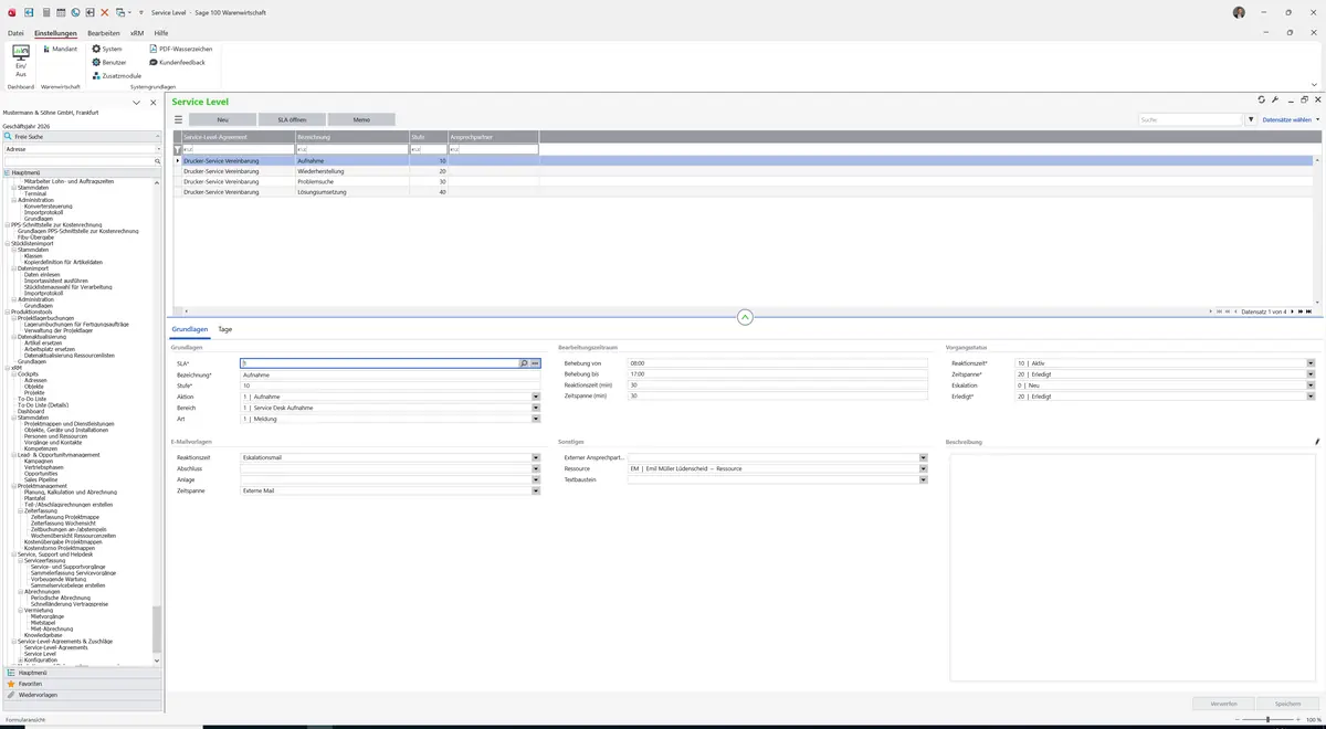 Sage 100 9.0.5.11 Service Level: Register Grundlagen
