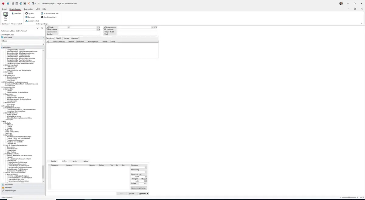 Sage 100 9.0.5.11 Service- und Supportvorgänge: Register Zeiten