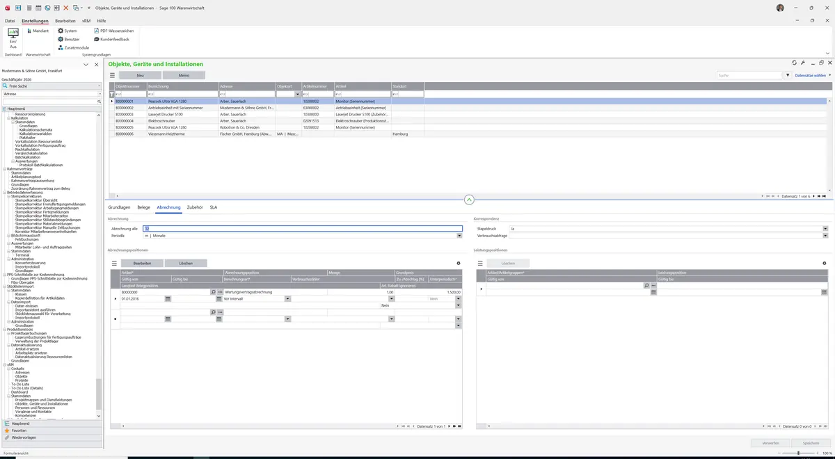 Sage 100 9.0.5.11 Objekte, Geräte und Installationen: Register Abrechnung