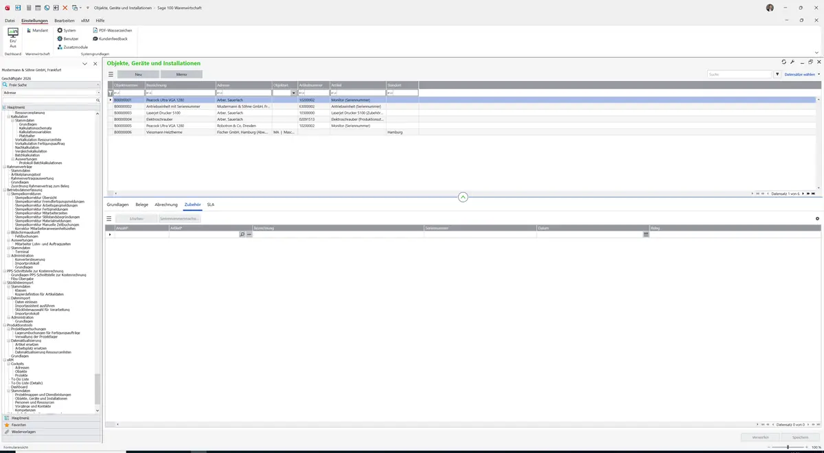 Sage 100 9.0.5.11 Objekte, Geräte und Installationen: Register Zubehör