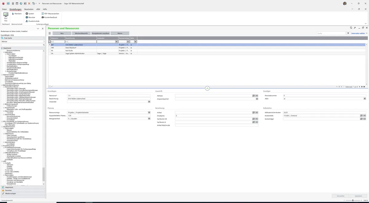 Sage 100 9.0.5.11 Personen und Ressourcen: Datensatz geladen