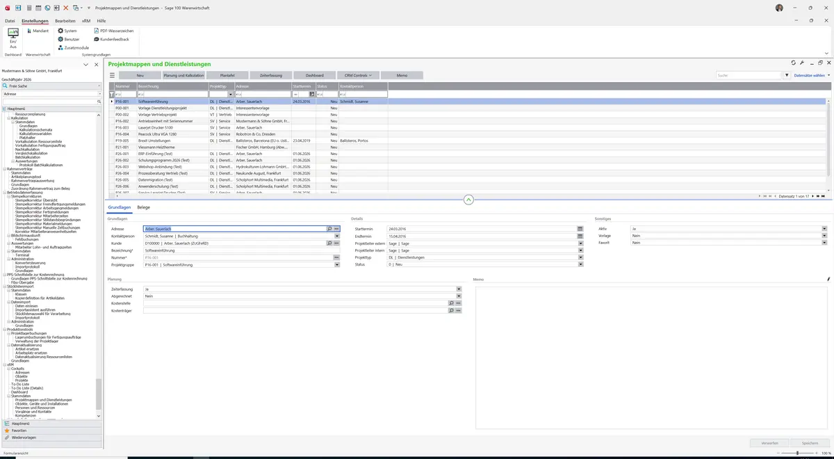 Sage 100 9.0.5.11 Projektmappen und Dienstleistungen: Register Grundlagen