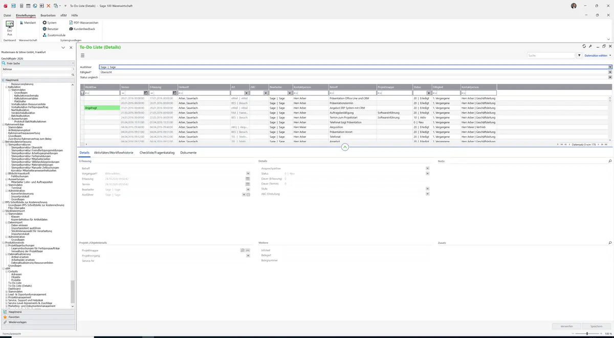 Sage 100 9.0.5.11 To-Do Liste (Details): Maske To-Do Liste (Details)