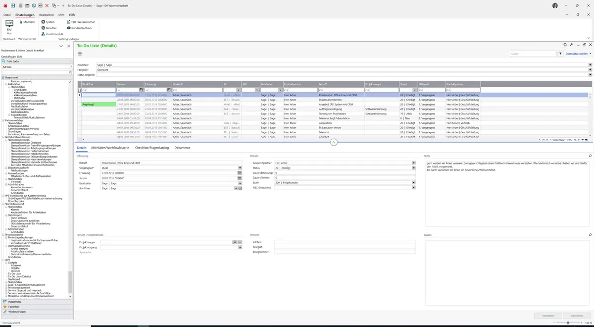 Sage 100 9.0.5.11 To-Do Liste (Details): Datensatz geladen