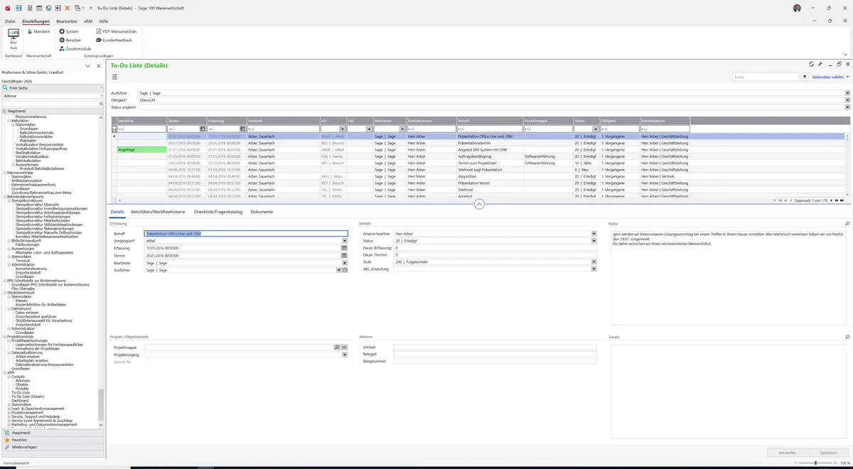 Sage 100 9.0.5.11 To-Do Liste (Details): Register Details