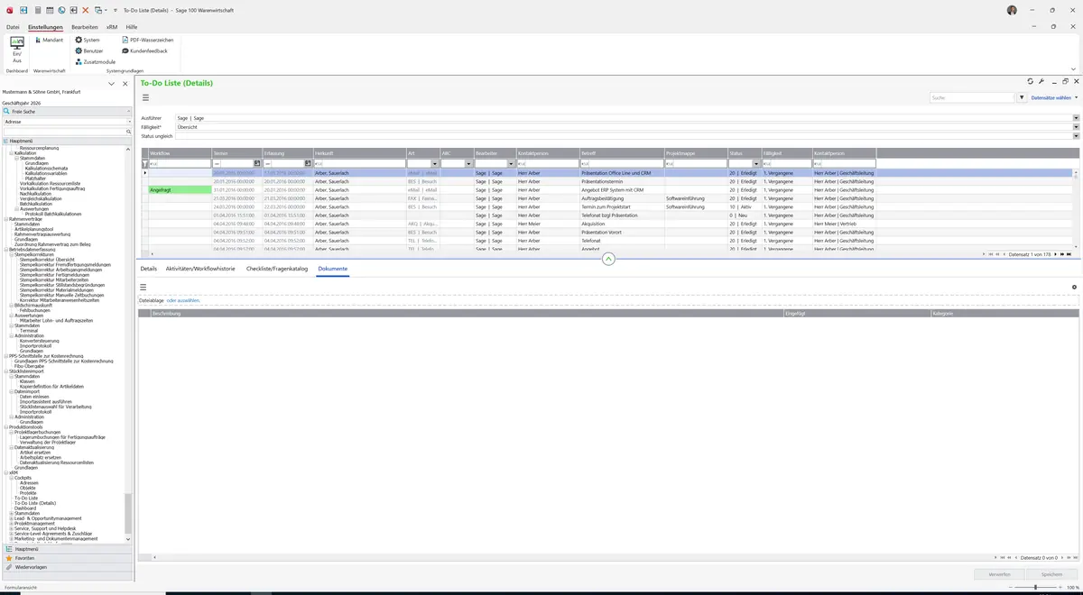 Sage 100 9.0.5.11 To-Do Liste (Details): Register Dokumente