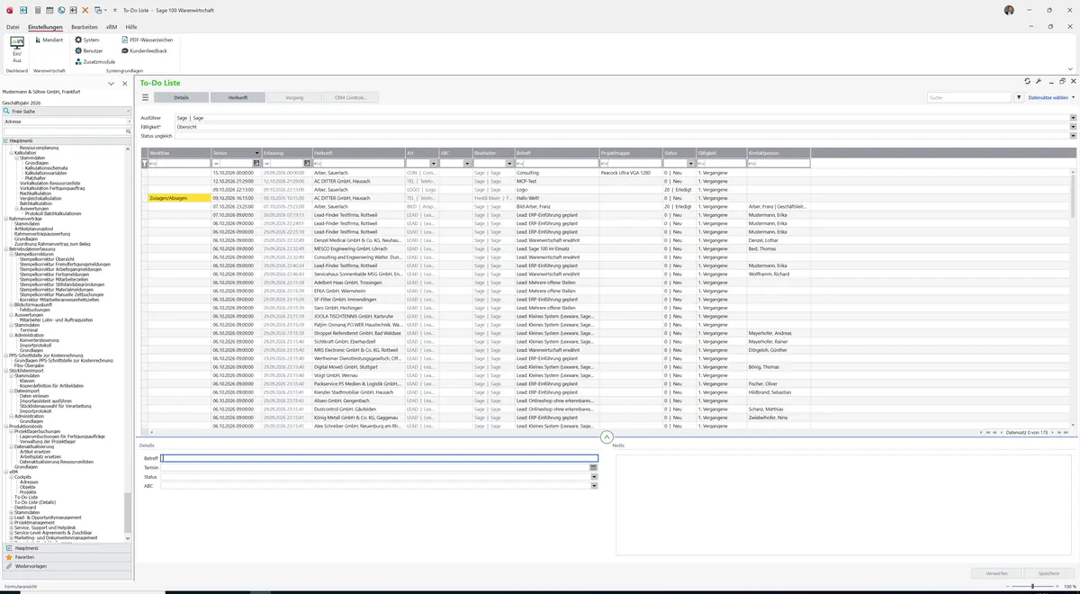 Sage 100 9.0.5.11 To-Do Liste: Maske To-Do Liste