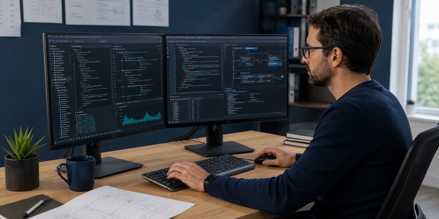 Entwickler vergleicht Quellcode, Versionshistorie, Build und Deployment einer Bestandslösung
