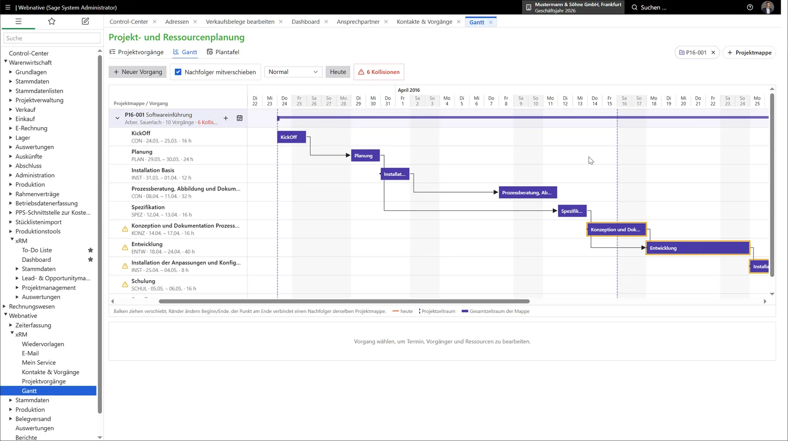 Webnative: Projektplanung als Gantt mit Abhängigkeiten